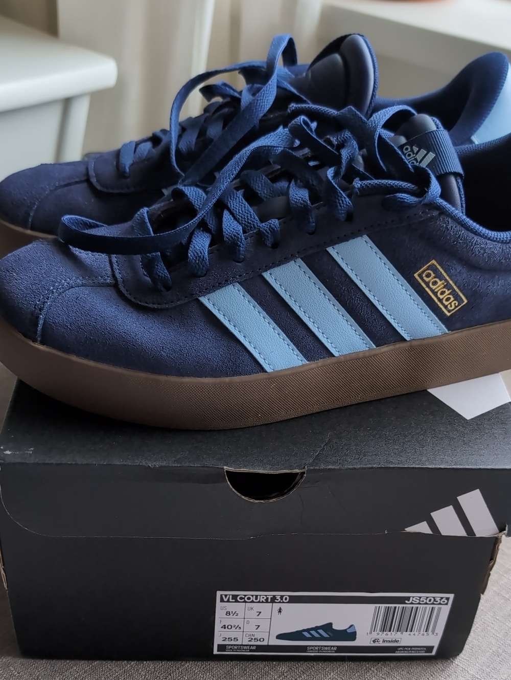adidas VL Court 3.0 Navy Blue Sneakers with Light Blue Stripes